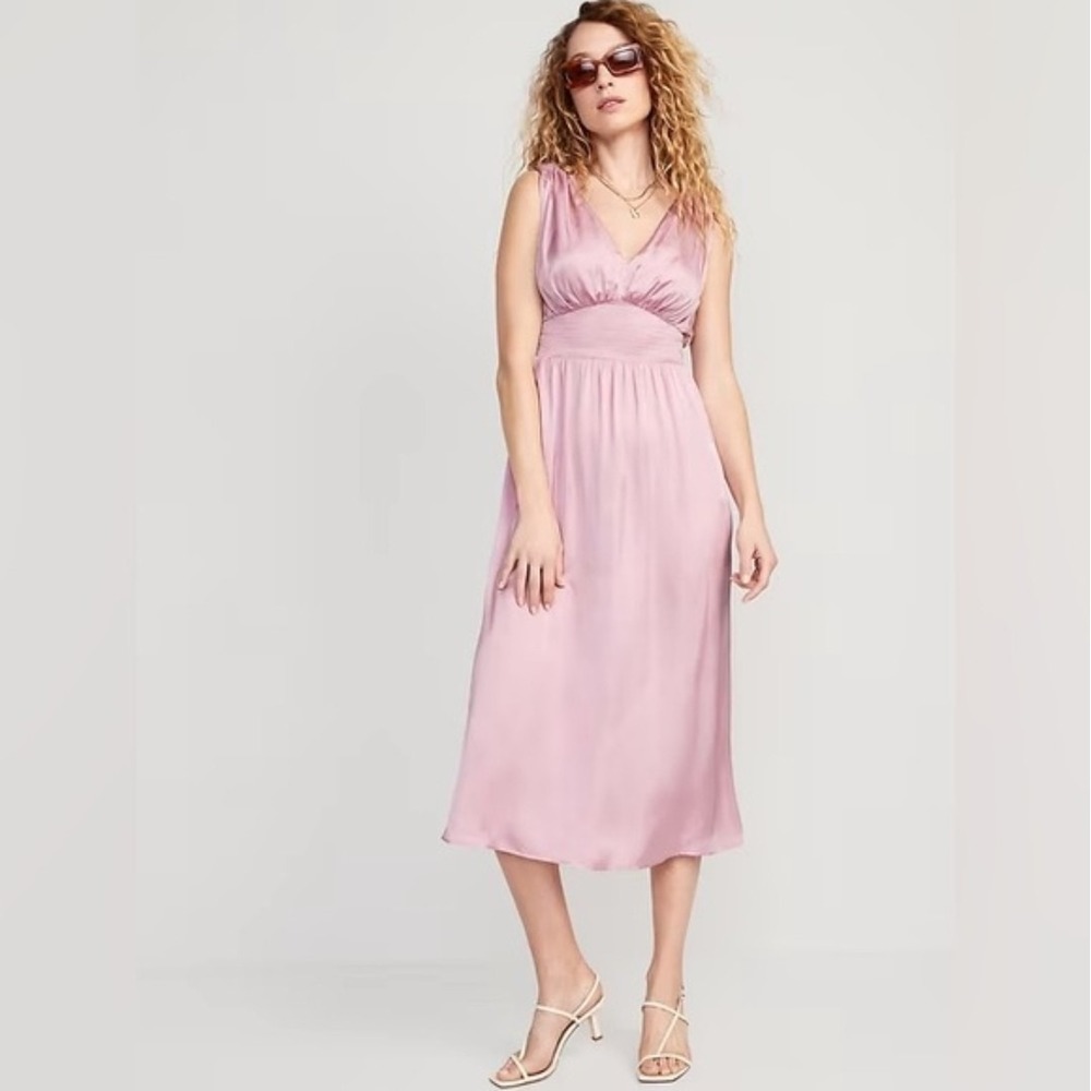 OLD NAVY Pink Satin Midi Dress‎ S Tall Romantic Regency Grecian Fairy Soft Girl